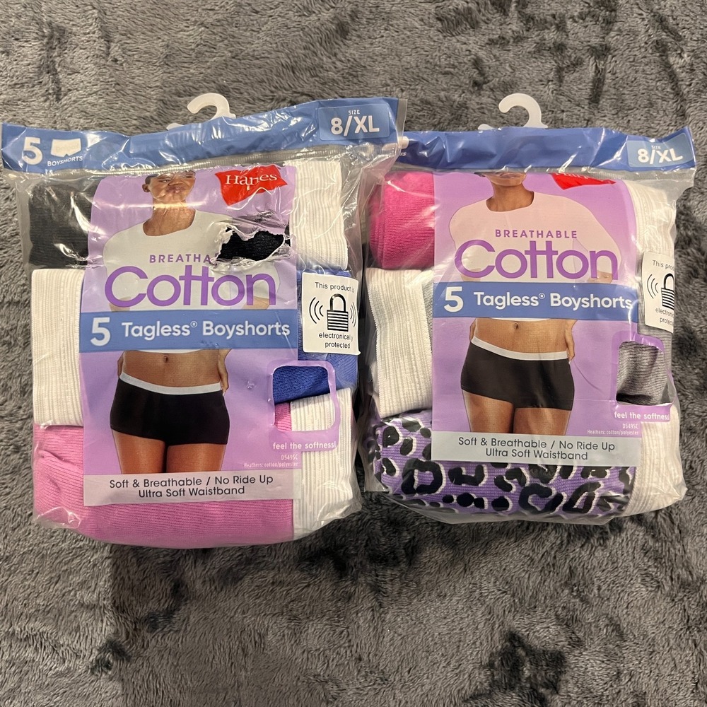 Hanes Boyshorts Cotton Tagless Breathable No Ride Up Woman's Size 8/XL (5-Packs)